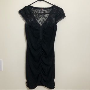 Free People Black Dress Ruched with Lace  Sz XS. P15